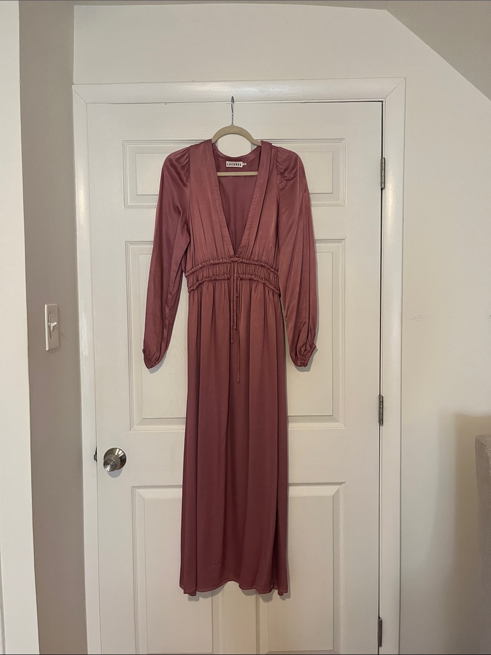 LACAUSA Rose Mauve V-Neck Long Sleeve Maxi Dress